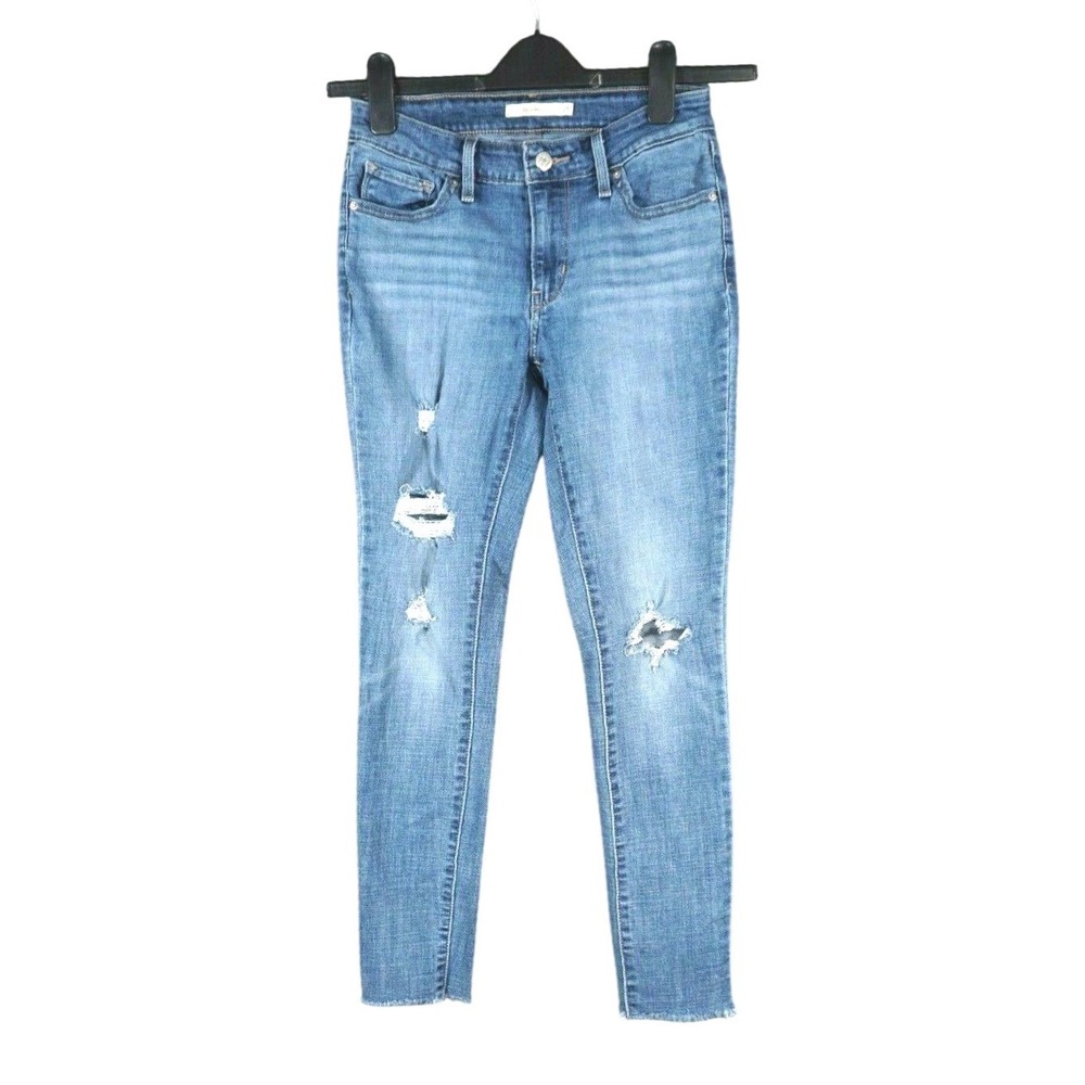 LEVI'S 711 Distressed Jeans DENIM Skinny Ankle DESTROYED Cut-Off Hem STRETCH 26